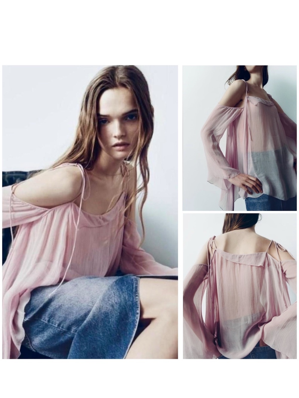 Zara Sheer Flowy Blouse - Light Pink